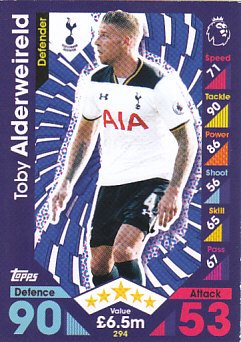 Toby Alderweireld Tottenham Hotspur 2016/17 Topps Match Attax #294